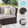 Martha Stewart Bedford Indoor-Outdoor Modular Patio Sectional Sofa Center Seat with Rattan Wicker Finish in Brown with Tan All-Weather Cushions(Tan Cushions/Brown Frame)