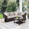 Martha Stewart Bedford Indoor-Outdoor Modular Patio Sectional Sofa for 4 with Rattan Wicker Finish in Brown with Tan All-Weather Cushions(Tan Cushions/Brown Frame)