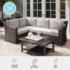 Martha Stewart Bedford Indoor-Outdoor Modular Patio Sectional Sofa for 4 with Rattan Wicker Finish in Brown with Tan All-Weather Cushions(Tan Cushions/Brown Frame)