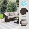 Martha Stewart Bedford Indoor-Outdoor Modular Patio Sectional Sofa for 4 with Rattan Wicker Finish in Brown with Tan All-Weather Cushions(Tan Cushions/Brown Frame)