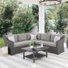 Martha Stewart Bedford Indoor-Outdoor Modular Patio Sectional Sofa for 5 with Rattan Wicker Finish in Brown with Tan All-Weather Cushions(Gray Cushions/Gray Frame)