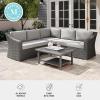 Martha Stewart Bedford Indoor-Outdoor Modular Patio Sectional Sofa for 5 with Rattan Wicker Finish in Brown with Tan All-Weather Cushions(Gray Cushions/Gray Frame)