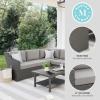 Martha Stewart Bedford Indoor-Outdoor Modular Patio Sectional Sofa for 5 with Rattan Wicker Finish in Brown with Tan All-Weather Cushions(Gray Cushions/Gray Frame)