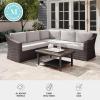 Martha Stewart Bedford Indoor-Outdoor Modular Patio Sectional Sofa for 5 with Rattan Wicker Finish in Brown with Tan All-Weather Cushions(Tan Cushions/Brown Frame)