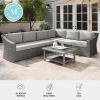 Martha Stewart Bedford Indoor-Outdoor Modular Patio Sectional Sofa for 6 with Rattan Wicker Finish in Brown with Tan All-Weather Cushions(Gray Cushions/Gray Frame)