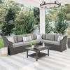 Martha Stewart Bedford Indoor-Outdoor Modular Patio Sectional Sofa for 6 with Rattan Wicker Finish in Brown with Tan All-Weather Cushions(Gray Cushions/Gray Frame)