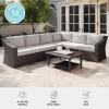 Martha Stewart Bedford Indoor-Outdoor Modular Patio Sectional Sofa for 6 with Rattan Wicker Finish in Brown with Tan All-Weather Cushions(Tan Cushions/Brown Frame)