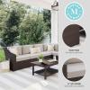 Martha Stewart Bedford Indoor-Outdoor Modular Patio Sectional Sofa for 6 with Rattan Wicker Finish in Brown with Tan All-Weather Cushions(Tan Cushions/Brown Frame)