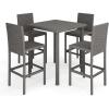 Martha Stewart Bedford 5-Piece Indoor-Outdoor Bar Height Set with 4 Patio Bar Stools and Bar Height Table with Faux Wood Top and Rattan Wicker Finish in Gray(Grey)