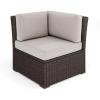 Martha Stewart Bedford Indoor-Outdoor Modular Patio Sectional Sofa Center Seat with Rattan Wicker Finish in Brown with Tan All-Weather Cushions(Tan Cushions/Brown Frame)