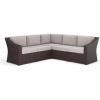 Martha Stewart Bedford Indoor-Outdoor Modular Patio Sectional Sofa for 5 with Rattan Wicker Finish in Brown with Tan All-Weather Cushions(Tan Cushions/Brown Frame)