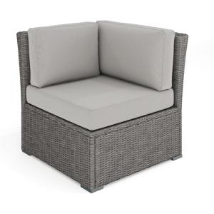 Martha Stewart Bedford Indoor-Outdoor Modular Patio Sectional Sofa Center Seat with Rattan Wicker Finish in Brown with Tan All-Weather Cushions(Gray Cushions/Gray Frame)