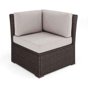 Martha Stewart Bedford Indoor-Outdoor Modular Patio Sectional Sofa Center Seat with Rattan Wicker Finish in Brown with Tan All-Weather Cushions(Tan Cushions/Brown Frame)