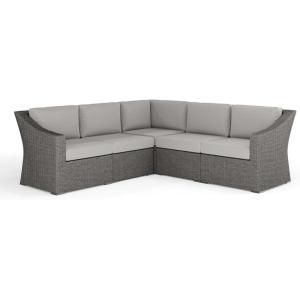 Martha Stewart Bedford Indoor-Outdoor Modular Patio Sectional Sofa for 5 with Rattan Wicker Finish in Brown with Tan All-Weather Cushions(Gray Cushions/Gray Frame)