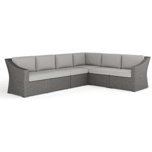 Martha Stewart Bedford Indoor-Outdoor Modular Patio Sectional Sofa for 6 with Rattan Wicker Finish in Brown with Tan All-Weather Cushions(Gray Cushions/Gray Frame)
