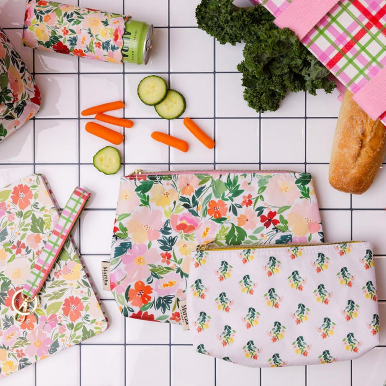 image:imageMartha Stewart Floral Insulated Snack Bag Keeper Set of 2 with Zipper Reusable Thermal Sandwich Bag Holder for Lunch Durable Stylish Lunch Bag Accessory Floral