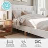 Martha Stewart Carmy Platform Bed with Tufted Headboard, Cushioned Side Rails, Faux Linen Upholstery, Wood Slat Foundation, No Box Spring Needed, Queen, White(Queen)