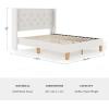 Martha Stewart Carmy Platform Bed with Tufted Headboard, Cushioned Side Rails, Faux Linen Upholstery, Wood Slat Foundation, No Box Spring Needed, Queen, White(Queen)