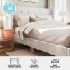 Martha Stewart Carmy Platform Bed with Tufted Headboard, Cushioned Side Rails, Faux Linen Upholstery, Wood Slat Foundation, No Box Spring Needed, Queen, White(King)