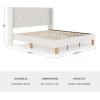 Martha Stewart Carmy Platform Bed with Tufted Headboard, Cushioned Side Rails, Faux Linen Upholstery, Wood Slat Foundation, No Box Spring Needed, Queen, White(King)