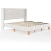 Martha Stewart Carmy Platform Bed with Tufted Headboard, Cushioned Side Rails, Faux Linen Upholstery, Wood Slat Foundation, No Box Spring Needed, Queen, White(King)