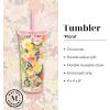 Martha Stewart Double Wall Tumbler with Lid and Reusable Straw, Floral Plastic Cup, Insulated Travel Cup Holds 24 Ounces (Joyful Blooms)(Joyful Blooms)