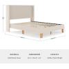Martha Stewart Maisie Platform Bed with Wingback Headboard and Cushioned Side Rails, Faux Linen Upholstery, Wood Slat Foundation, No Box Spring Needed, Queen, Beige(Beige)