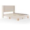Martha Stewart Maisie Platform Bed with Wingback Headboard and Cushioned Side Rails, Faux Linen Upholstery, Wood Slat Foundation, No Box Spring Needed, Queen, Beige(Beige)