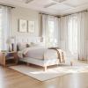 Martha Stewart Carmy Platform Bed with Tufted Headboard, Cushioned Side Rails, Faux Linen Upholstery, Wood Slat Foundation, No Box Spring Needed, Queen, White(Queen)