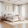 Martha Stewart Carmy Platform Bed with Tufted Headboard, Cushioned Side Rails, Faux Linen Upholstery, Wood Slat Foundation, No Box Spring Needed, Queen, White(King)