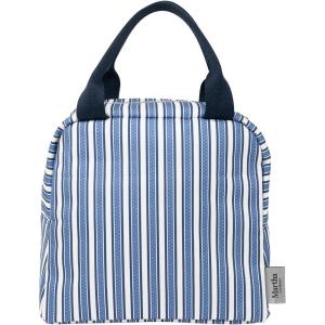 Martha Stewart Insulated Lunch Box for Women, Spacious Lunch Tote, 11″ x 6.5″ x 13.5″, Comfortable Carrying Straps & Storage Pocket (Floral)(Deep Ultramarine Stripe)
