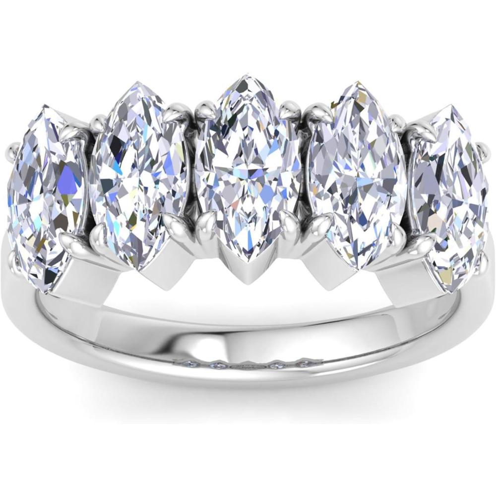 image:imageMartha Stewart 3 Carat Marquise Shape Lab Grown Diamond Five Stone Engagement Ring In Sterling Silver