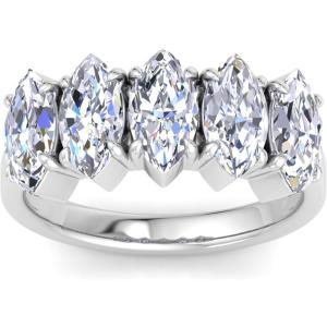 Martha Stewart 3 Carat Marquise Shape Lab Grown Diamond Five Stone Engagement Ring In Sterling Silver