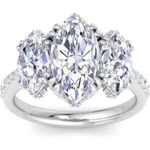 Martha Stewart 5 1/2 Carat Marquise Shape Lab Grown Diamond Three Stone Plus Engagement Ring In Sterling Silver