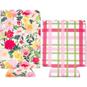 Martha Stewart Neoprene Drink Hugger Set of 2, Fits Standard 12 oz & Tall Cans, Coolers for Slim and Standard Can (Floral and Plaid)