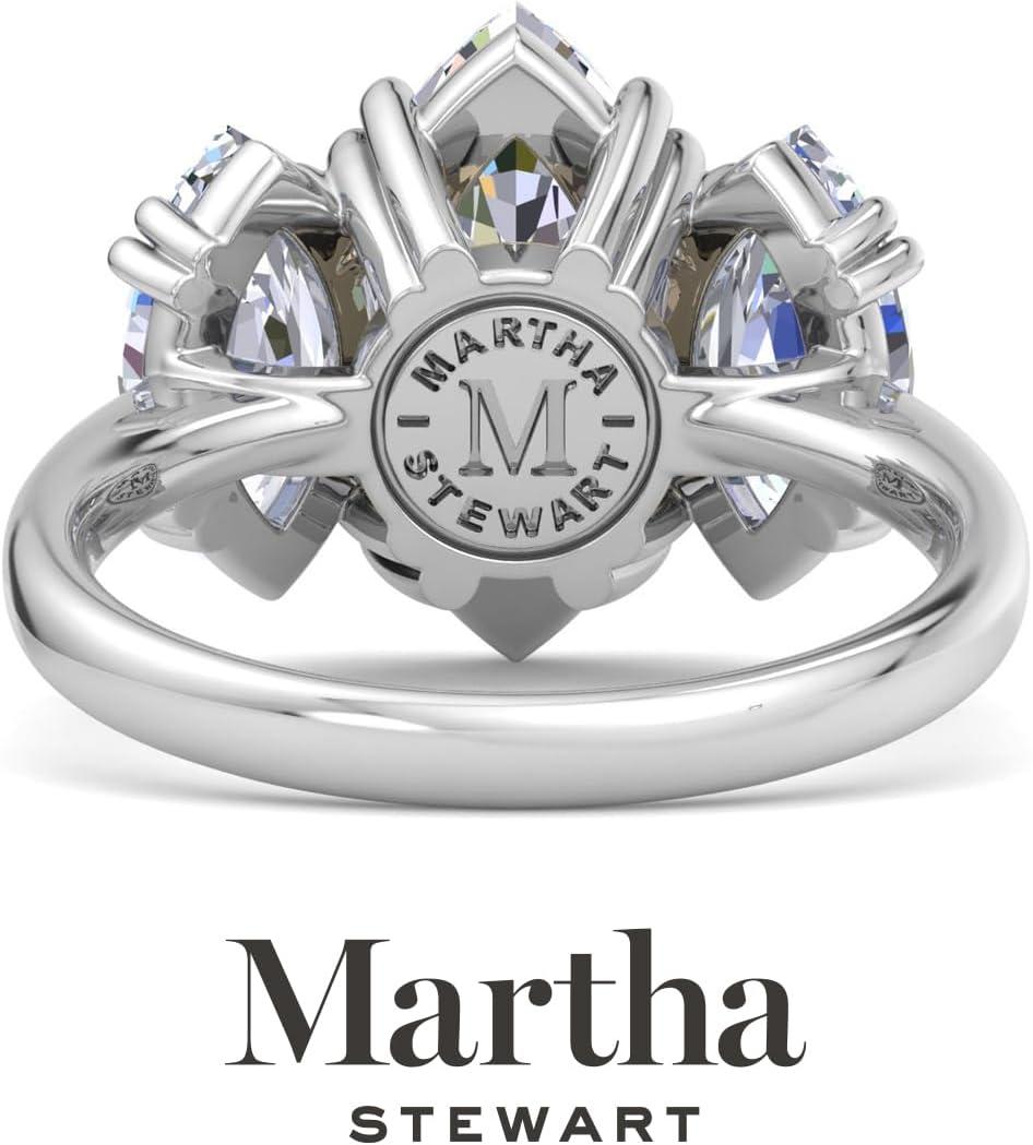 image:imageMartha Stewart 5 Carat Marquise Shape Lab Grown Diamond Three Stone Engagement Ring In Sterling Silver