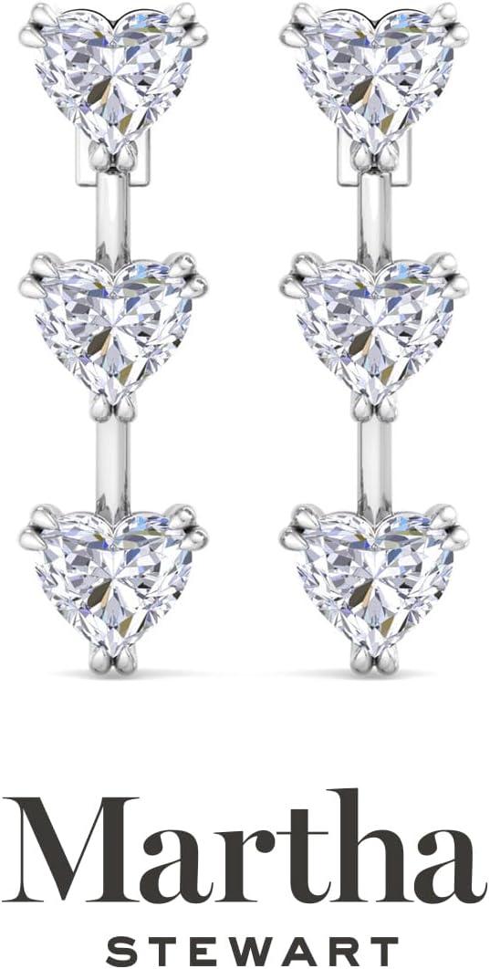 image:imageMartha Stewart Lab Grown Diamond Earrings Drop Style Sterling Silver Fine Jewelry for WomenHeart Shape3 Carat