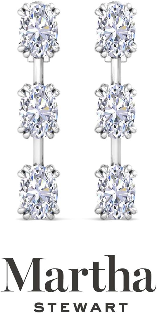 image:imageMartha Stewart Lab Grown Diamond Earrings Drop Style Sterling Silver Fine Jewelry for WomenOval Shape3 Carat