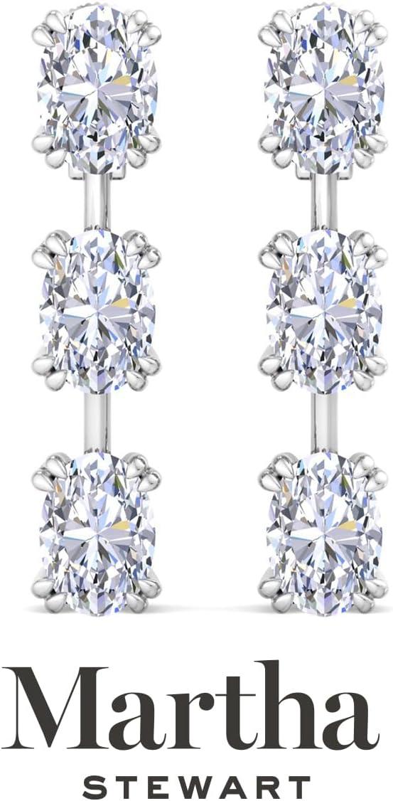 image:imageMartha Stewart Lab Grown Diamond Earrings Drop Style Sterling Silver Fine Jewelry for WomenOval Shape5 Carat