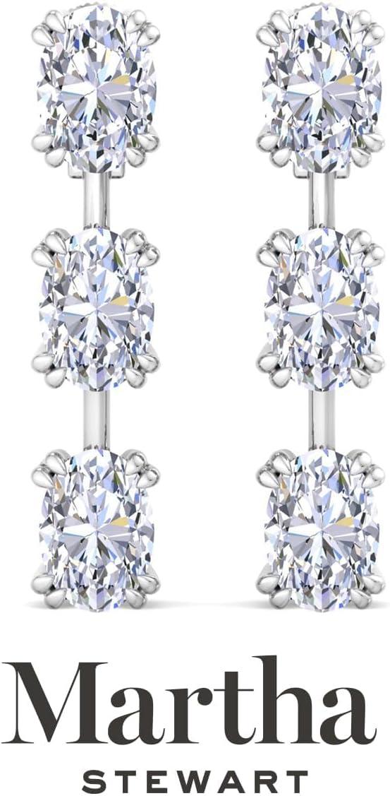 image:imageMartha Stewart Lab Grown Diamond Earrings Drop Style Sterling Silver Fine Jewelry for WomenOval Shape5 Carat