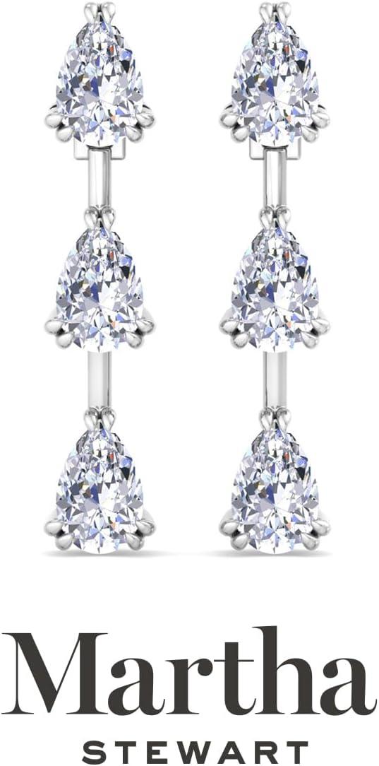 image:imageMartha Stewart Lab Grown Diamond Earrings Drop Style Sterling Silver Fine Jewelry for WomenPear Shape3 Carat