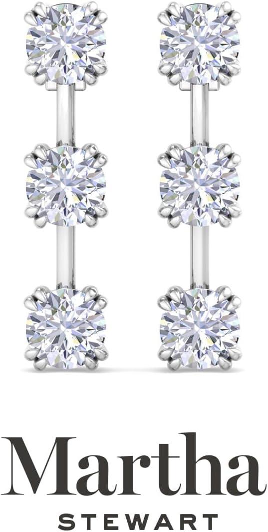 image:imageMartha Stewart Lab Grown Diamond Earrings Drop Style Sterling Silver Fine Jewelry for WomenRound Shape3 Carat