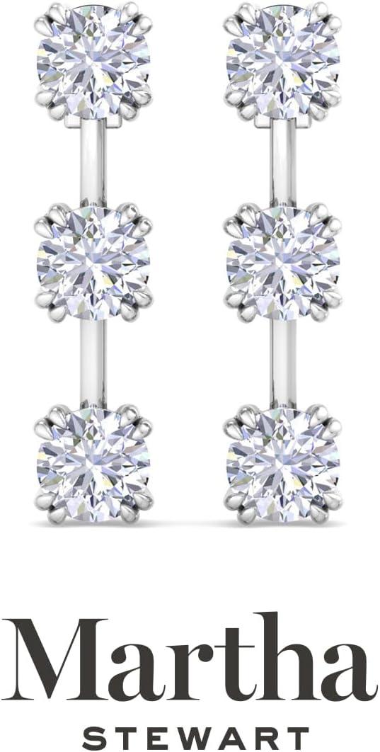 image:imageMartha Stewart Lab Grown Diamond Earrings Drop Style Sterling Silver Fine Jewelry for WomenRound Shape3 Carat