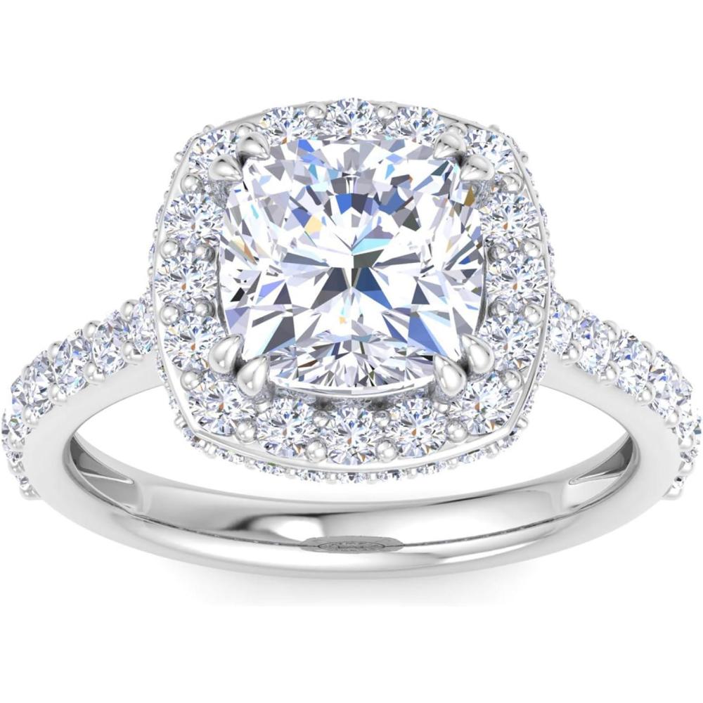 image:imageMartha Stewart 4 Carat Cushion Cut Lab Grown Diamond Hidden Halo Engagement Ring In Sterling Silver