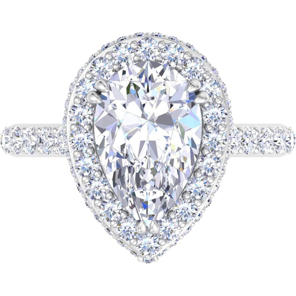image:imageMartha Stewart 4 Carat Pear Shape Lab Grown Diamond Hidden Halo Engagement Ring In Sterling Silver