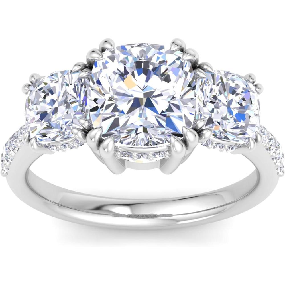 image:imageMartha Stewart 5 12 Carat Cushion Cut Lab Grown Diamond Three Stone Plus Engagement Ring In Sterling Silver