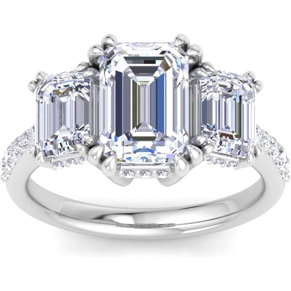 image:imageMartha Stewart 5 12 Carat Emerald Cut Lab Grown Diamond Three Stone Plus Engagement Ring In Sterling Silver