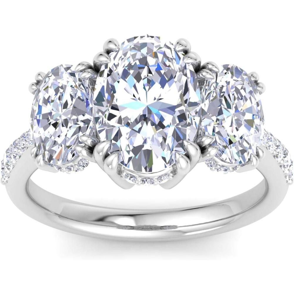 image:imageMartha Stewart 5 12 Carat Oval Shape Lab Grown Diamond Three Stone Plus Engagement Ring In Sterling Silver
