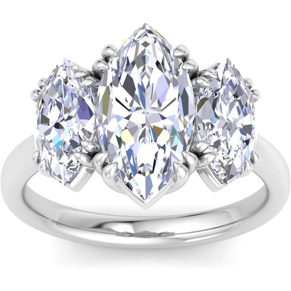 image:imageMartha Stewart 5 Carat Marquise Shape Lab Grown Diamond Three Stone Engagement Ring In Sterling Silver