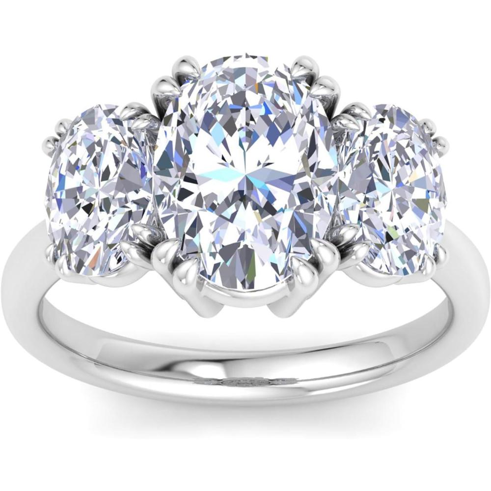 image:imageMartha Stewart 5 Carat Oval Shape Lab Grown Diamond Three Stone Engagement Ring In Sterling Silver